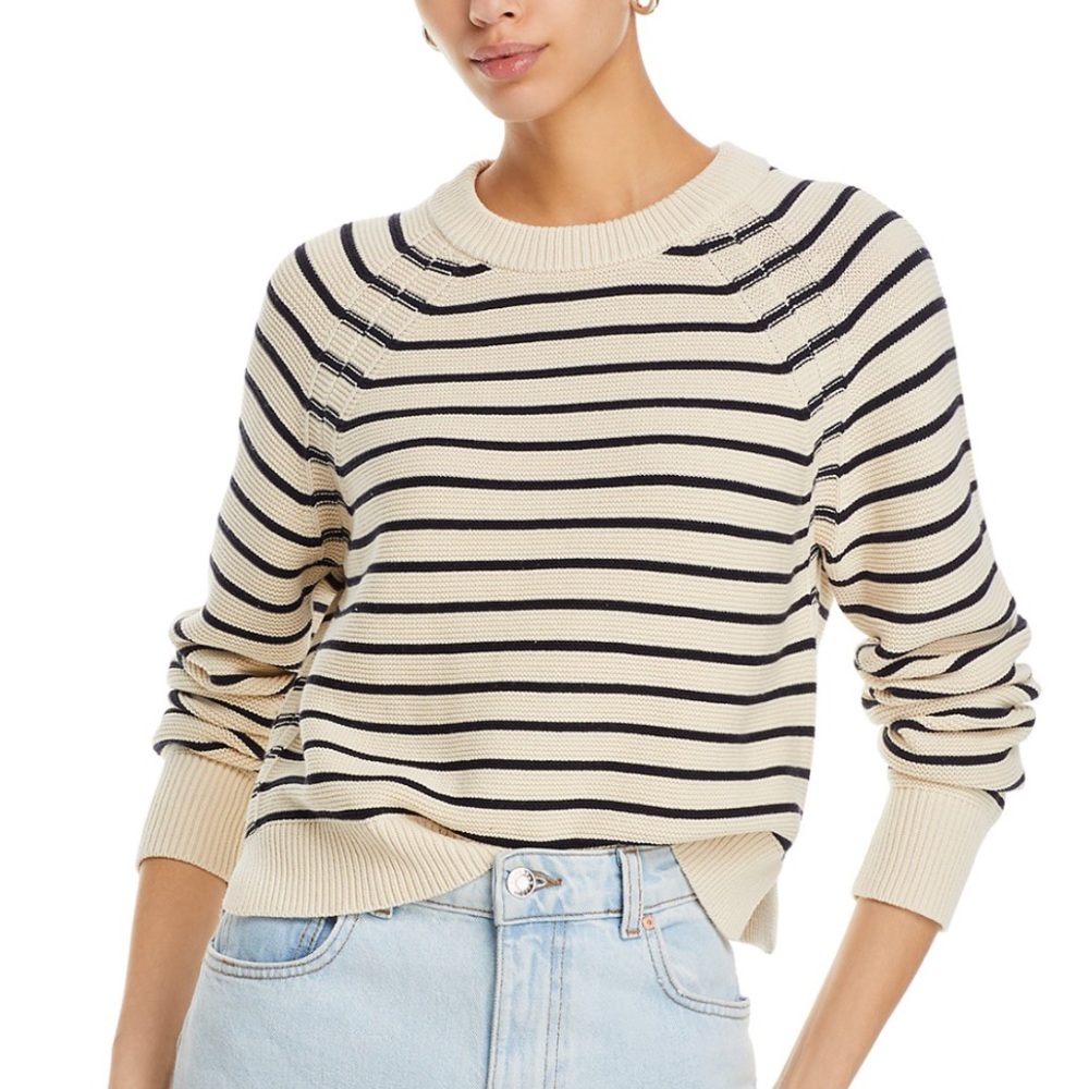 French Connection Black and White Striped Raglan Sleeved Sweater